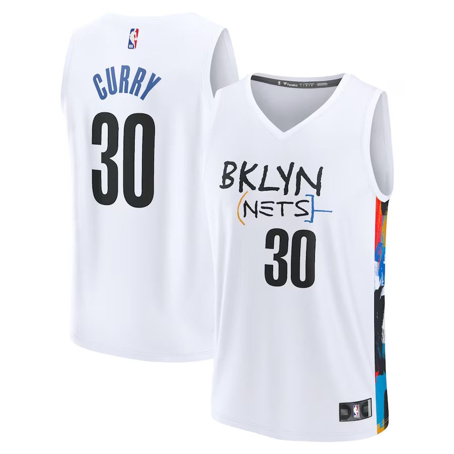 Men Brooklyn Nets 30 Seth Curry Fanatics Branded White City Edition 2022-23 Fastbreak NBA Jersey
